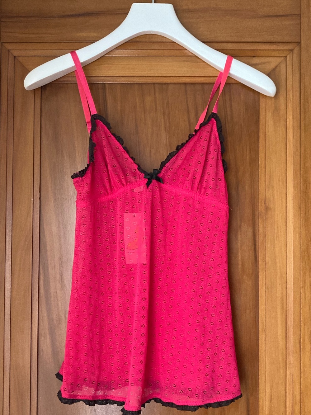 Honeydew Intimates / Pink Sheer camisole with Black Lace Trim